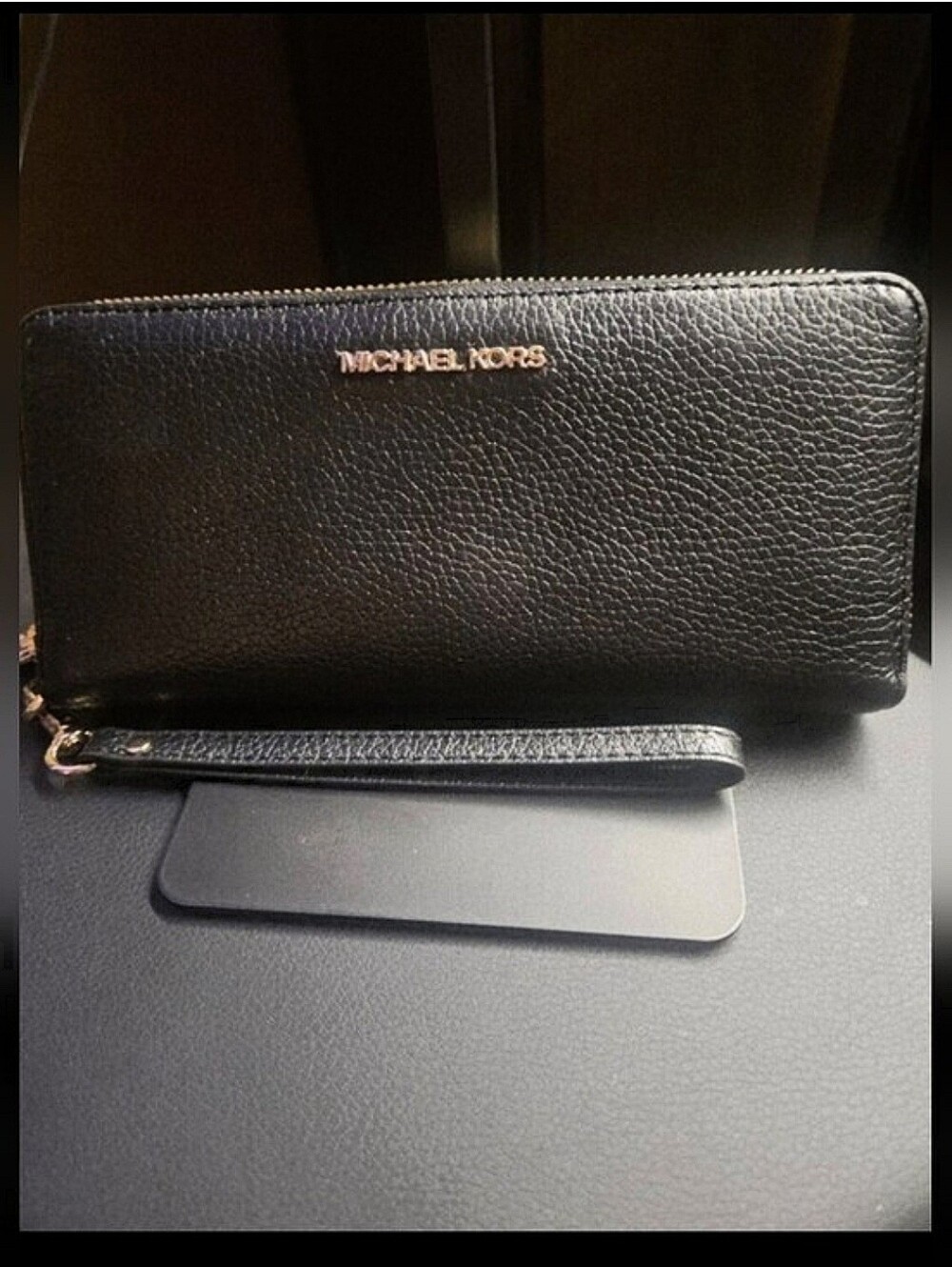Michael Kors Large Black Leather Jet Set Travel Continental Wristlet Wallet